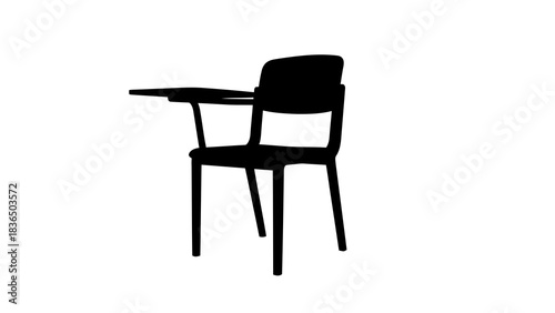 Single black desk chair silhouette isolated on white background