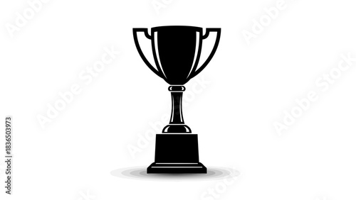 Single black trophy silhouette on white background
