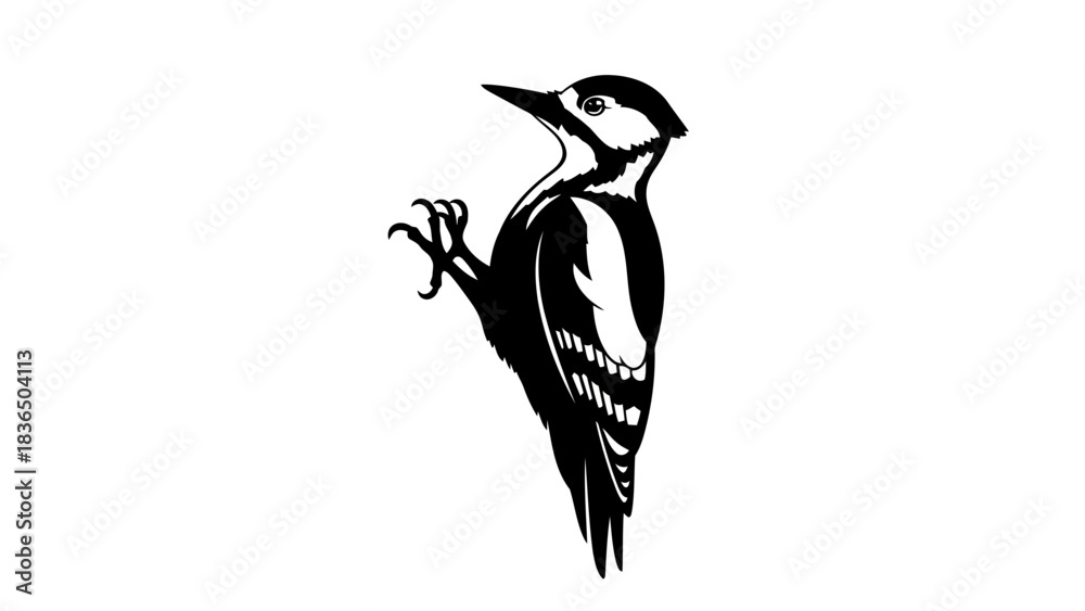 Fototapeta premium Black woodpecker silhouette isolated on white background