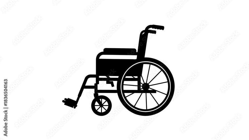 Fototapeta premium Single black wheelchair silhouette isolated on white background