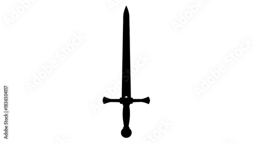 Single black sword silhouette, isolated on white background
