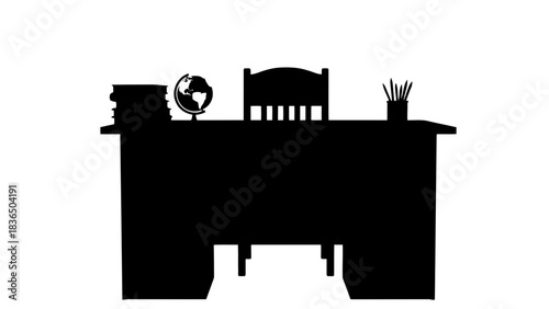 Single dark desk silhouette isolated on white background