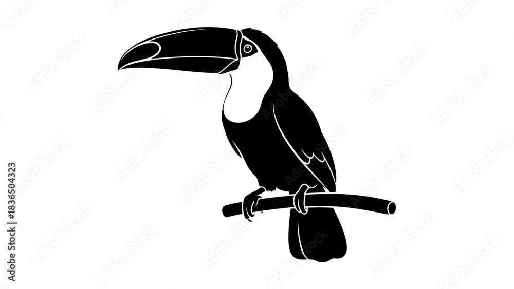 Obraz premium Single black bird silhouette on white background