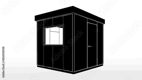 Single black office pod isolated on white background with sharp studio lighting