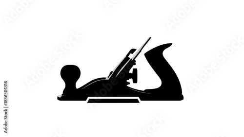 Single black hand plane silhouette, isolated on white background