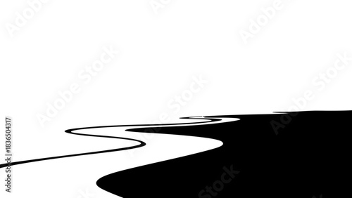 Single black silhouette wave, isolated on white background