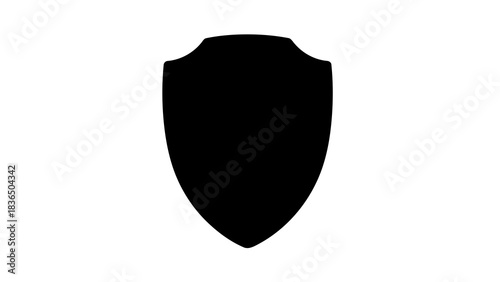 Single black shield silhouette, isolated on white background