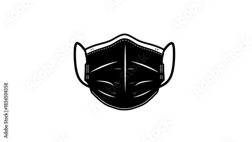 Black face mask silhouette isolated on white background