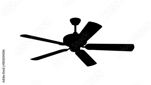 Five black ceiling fan blades, isolated on white background with high contrast