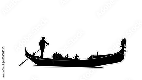 Single gondolier rowing passengers in Venetian boat silhouette