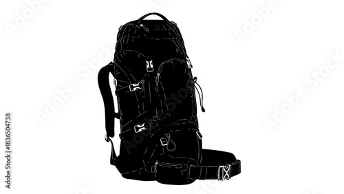 Black backpack silhouette isolated on white background