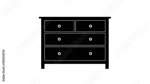 Three black dresser drawers isolated on white background with sharp studio lighting