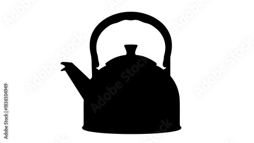 Single black kettle silhouette isolated on white background