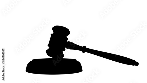 Single black judge gavel silhouette, isolated on white background