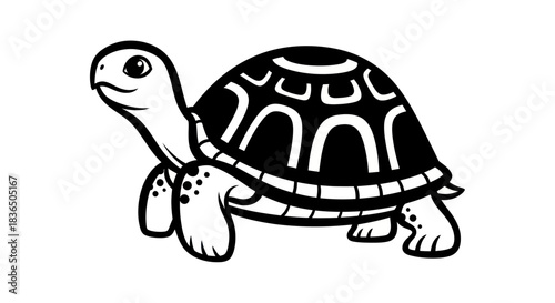 Black and white turtle illustration on white background