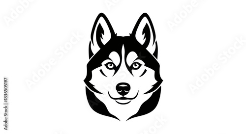 Black and white vector illustration of a dog head on a clean white background