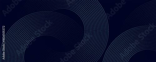 Blue abstract background with glowing circles. Swirl circular lines pattern. Geometric spiral.