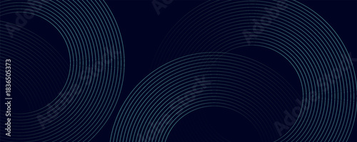 Blue abstract background with glowing circles. Swirl circular lines pattern. Geometric spiral.