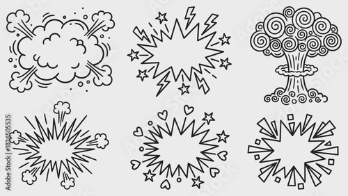 Radial Doodle Mandala: A Symmetrical Burst of Abstract Black Shapes Featuring Squiggles, Dots, and Lines for Bohemian-Inspired UI, Journaling, and Mystical Visual Storytelling