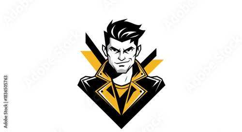 Bold illustrated portrait of a man in a stylish jacket on a white background