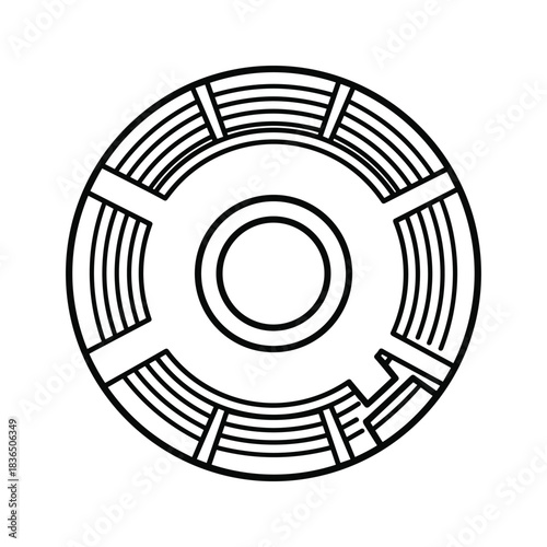 Simple black labyrinth icon with circular design and maze pattern