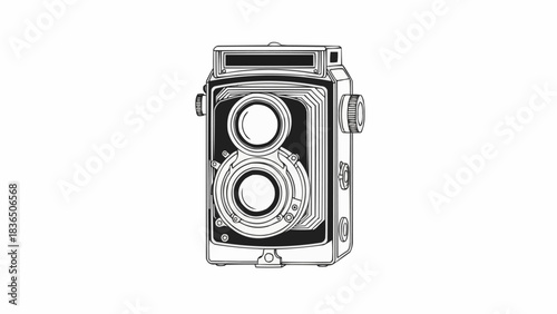 Vintage twin lens reflex camera illustration capturing timeless moments with precision.
