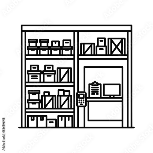 Warehouse Storage Unit with Inventory Management System Outline Icon