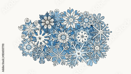 Intricate collection of detailed snowflakes in various shapes and sizes.