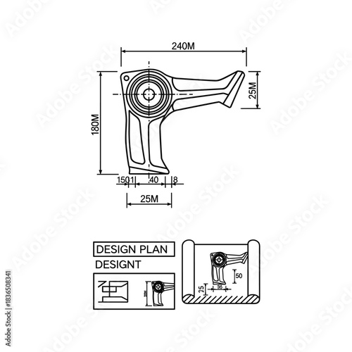 Mechanical Component Engineering Drawing with Dimensions and Design Plan