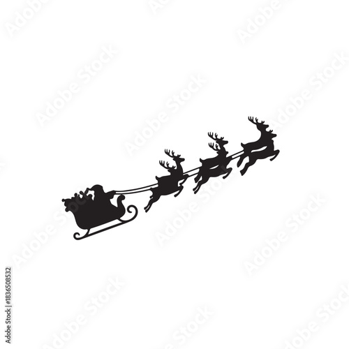 Santa Sleigh Over Moon Silhouette