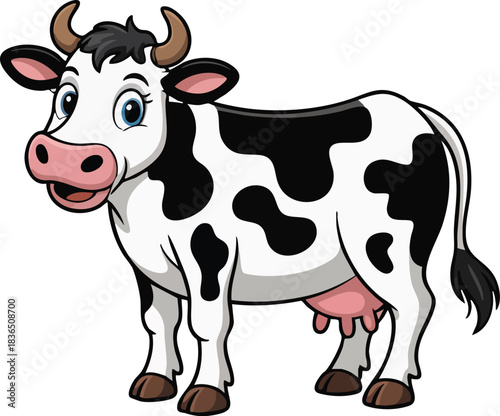 Cute Cartoon Dairy Cow with Black and White Spots - Fun and Adorable Animal Illustration
