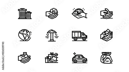 Vector Line Icons Set: Finance, Business, Global Affairs, Justice, Transport & Trade Symbols for Web & App UI