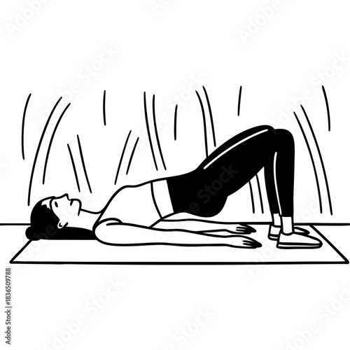 Woman performing a glute bridge exercise on a mat