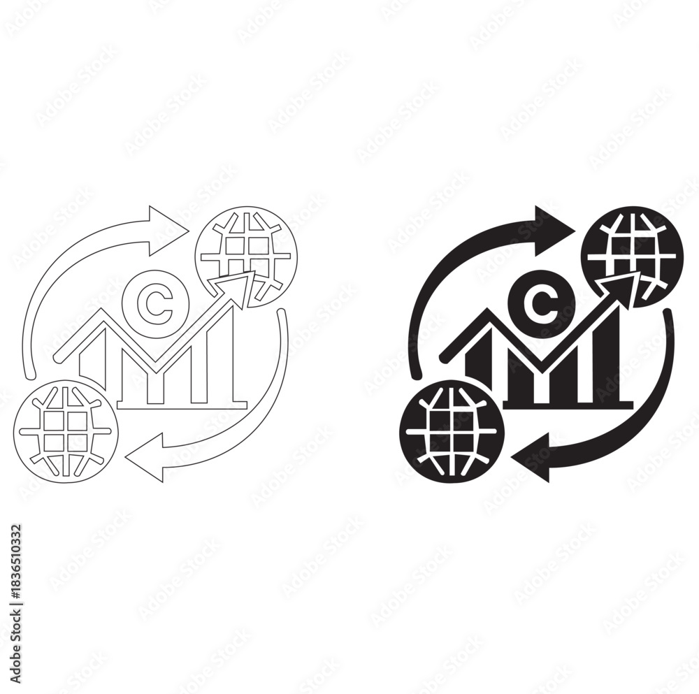 Fototapeta premium Carbon Market and Global Finance Icon Set Vector Outline and Filled Icons