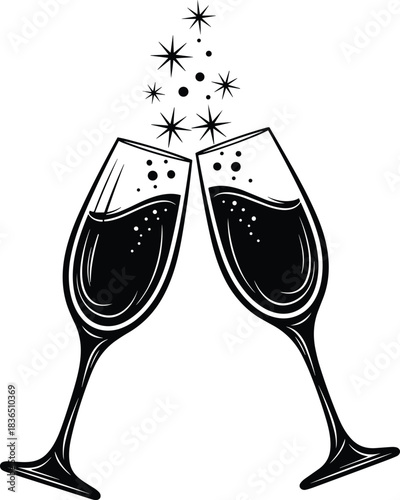 Two champagne flutes toasting with sparkling celebration