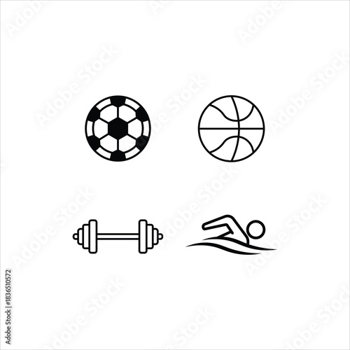 sports icons set – soccer, basketball, gym, swimming vector illustration