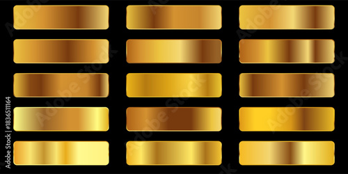 Set of golden metallic gradient template design decoration on black background .texture gold gradient