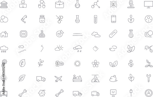 Collection of diverse thin line icons for science nature technology and people symbol