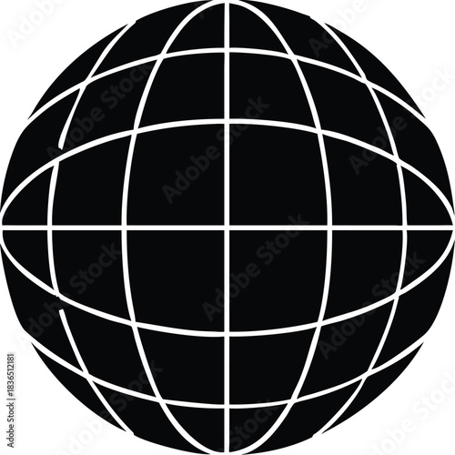 Black and white globe icon with latitude and longitude