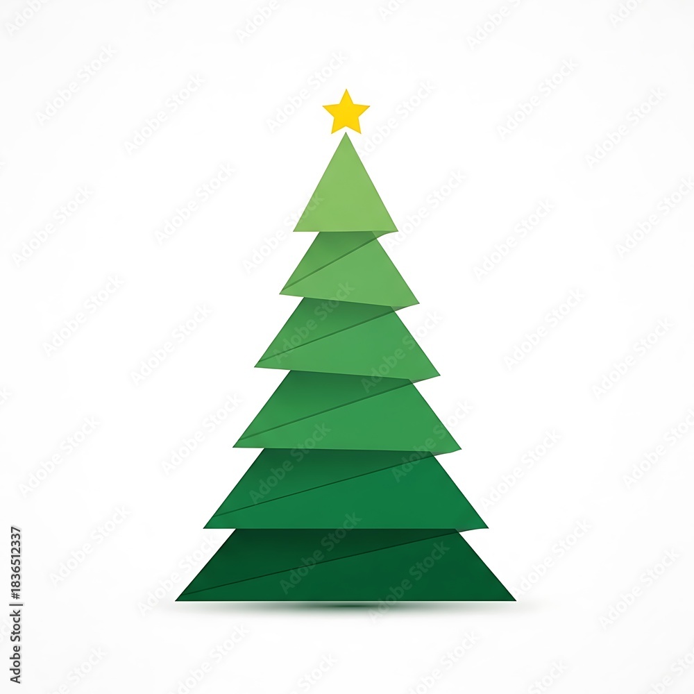 Obraz premium Geometric Origami Christmas Tree with Star on White Background