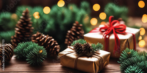 Liebevoll verpacktes Geschenk in weihnachtlicher Atmosphäre