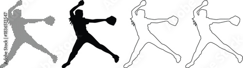 Vector of Baseball pitcher silhouettes in various styles vector illustration for sports design isolated on white background