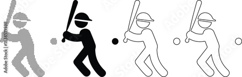 Vector of Baseball player icon set swinging bat at ball vector illustration for sports and game design