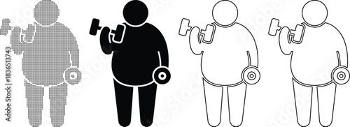 Vector of Set of overweight man icons lifting dumbbells vector illustration for fitness and health concepts isolated on white background