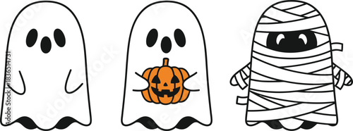 Ghost vector spooky Halloween icon pumpkin mummy skull vector, halloween ghost vector, illustration doodle design clip art