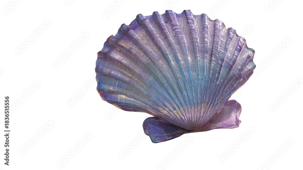 Fototapeta premium Pearlescent Purple Scallop Shell Isolated on Clean White Background for Beach, Ocean, and Decorative Design