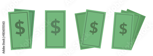 Set of Banknote flat vector illustration.
White background.