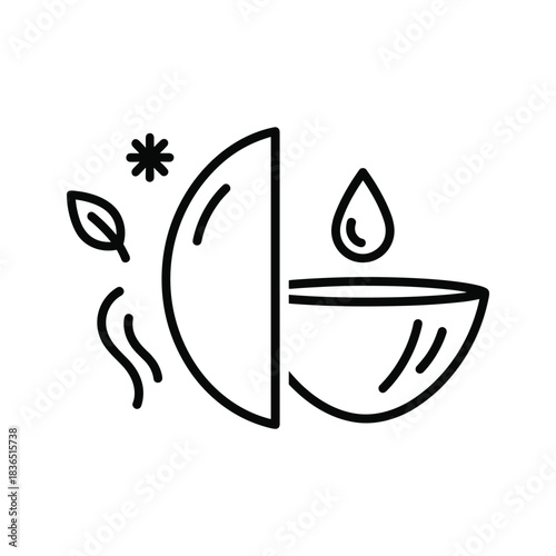 Natural Coconut Fruit or Ingredient Extract with Leaf and Liquid Drop Icon