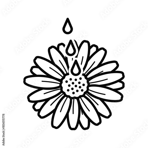 Flower with Raindrops Outline Icon