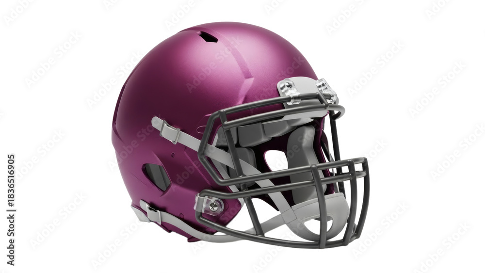 Fototapeta premium A vibrant purple american football helmet with face mask on transparent background